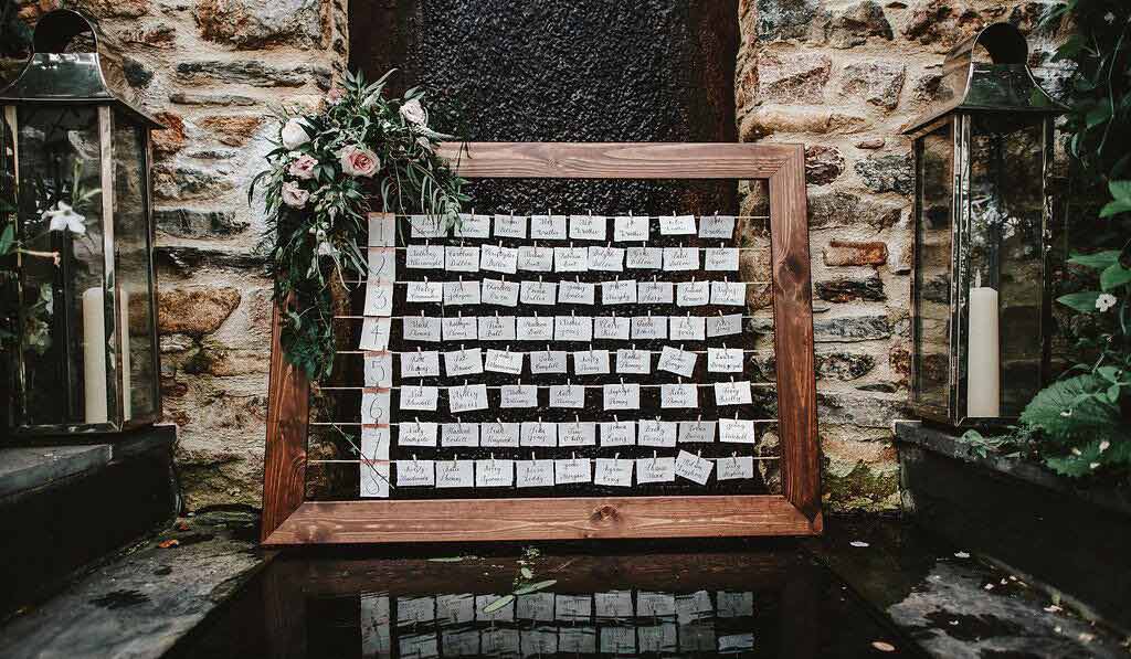 Wedding seating plan decorated with Dartmoor Flowers